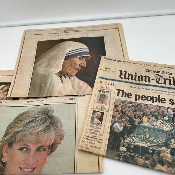 Vintage San Diego Union-Tribune Newspaper Princess Diana & Mother Teresa Tribute - Picture 1 of 3